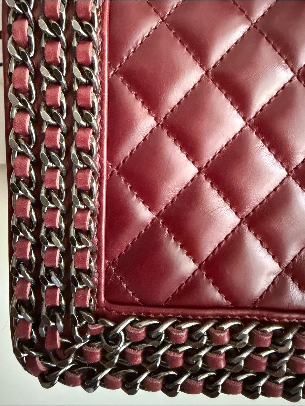 CHANEL Burgundy Chain Around Quilted Calfskin Maxi Le Boy Bag Ruthenium Purse CC - Picture 5 of 16
